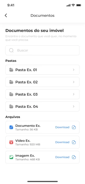Tela de documentos no aplicativo