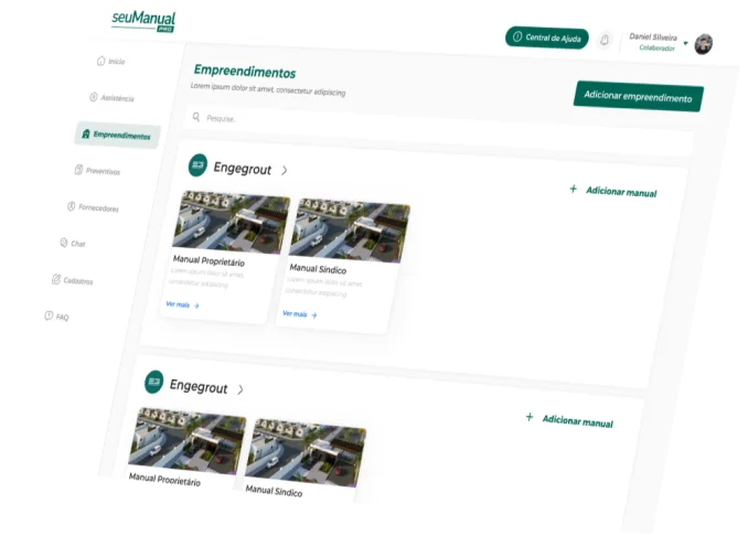 Tela de empreendimentos do seuManualPRO