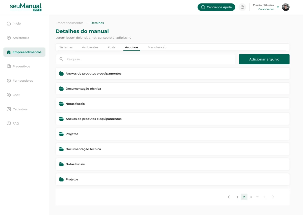 Tela de documentos do manual no seuManualPRO