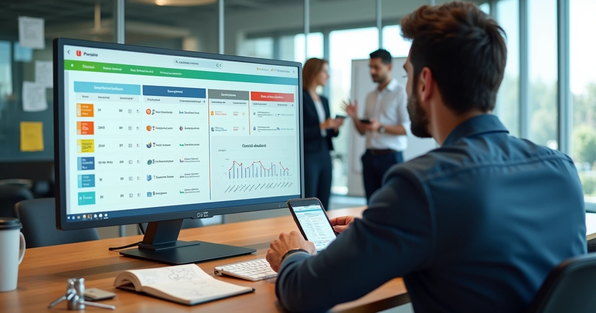 Gestor analisando chamados técnicos em painel com prioridades e prazos