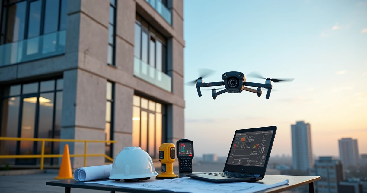 Drone realizando inspeção predial em fachada de edifício