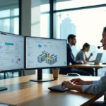 Central de atendimento de construtora com múltiplos canais digitais na tela